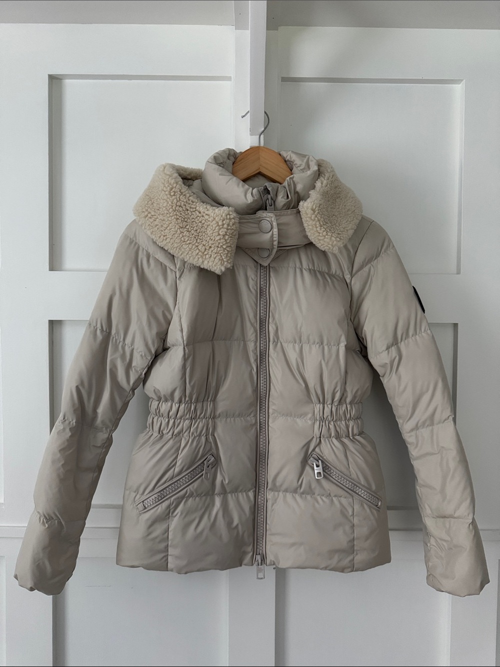 Coach Women's Puffer Jacket with Faux-Shearling Collar - Beige